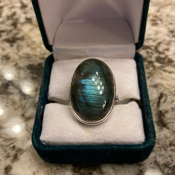 Oval Shaped Labradorite Solitaire Ring - Blue Flash - Picture 1 of 5